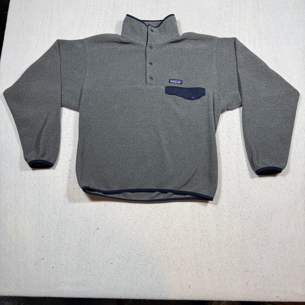 Patagonia Synchilla Snap-T Fleece Pullover Jacket Gray Navy Womens Size Small